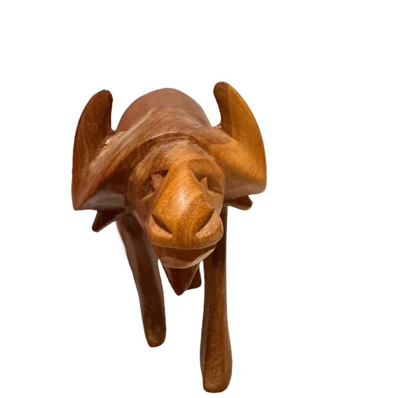 Hand-Carved Wooden Buffalo Figurine Wood Decor - Picture 3 of 7